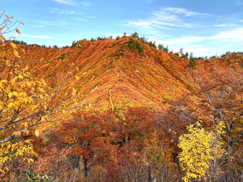 下台倉山に落ちた太陽（平ヶ岳）